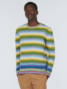 Marni Striped Intarsia Logo Virgin Wool Spell Out Crew Neck Mens Sweater